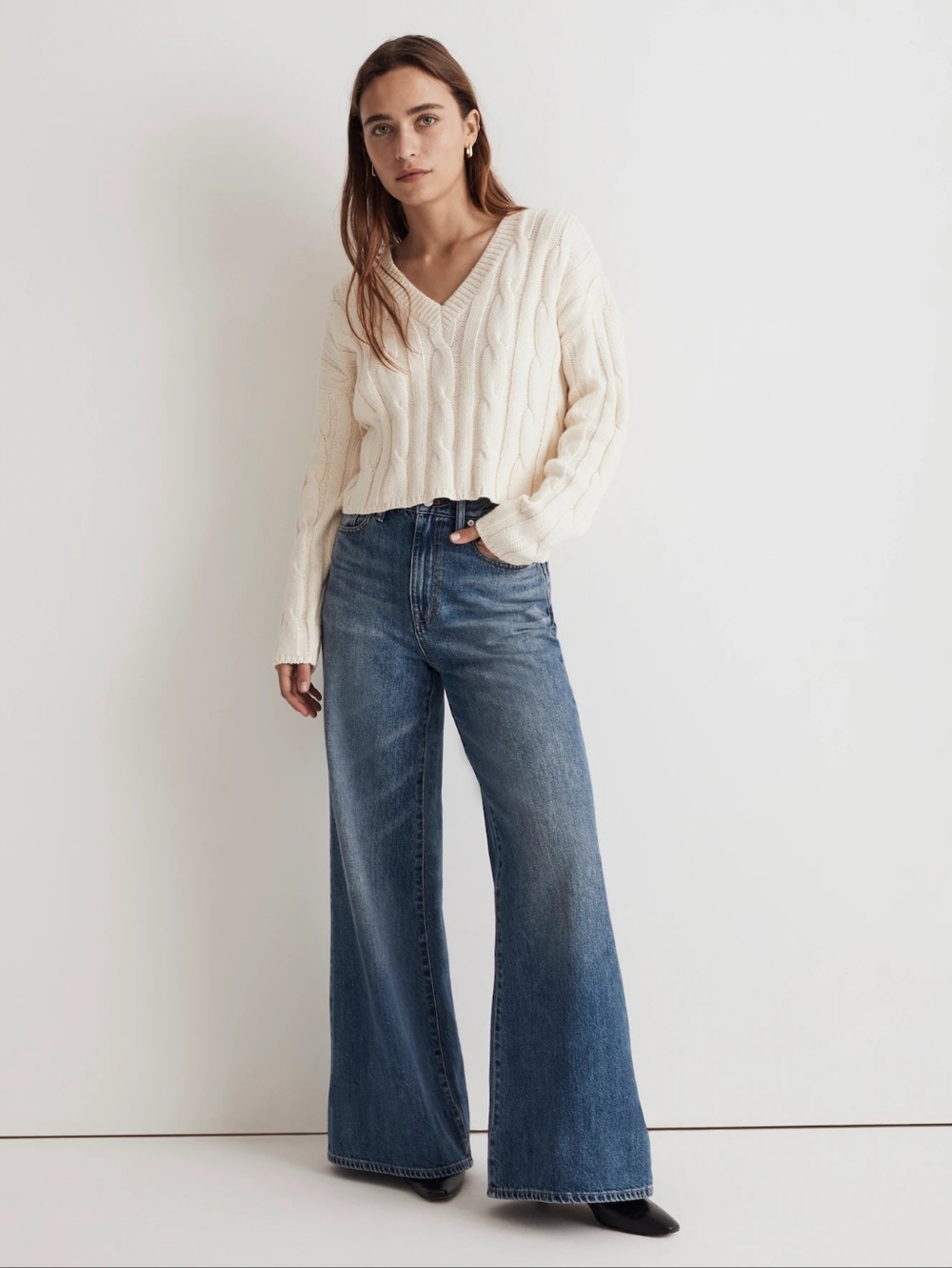 Madewell Cream Cropped Cable Knit Sweater XXS-S